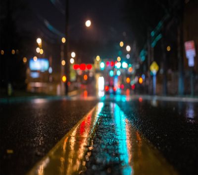 Rainy city night reflection